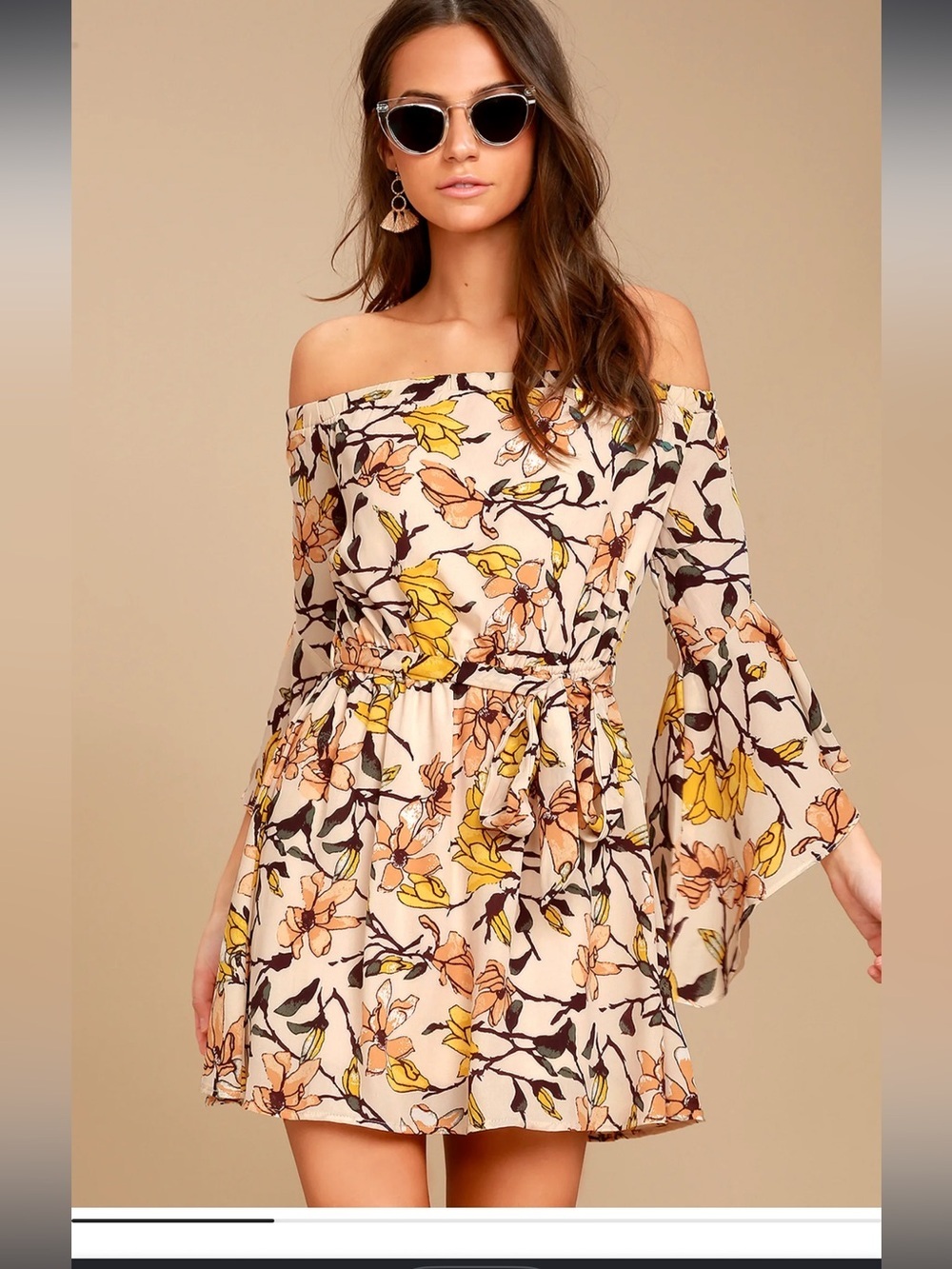 Lulus Blushing Blooms Blush Floral Print Off-the-Shoulder Dress Size Large
